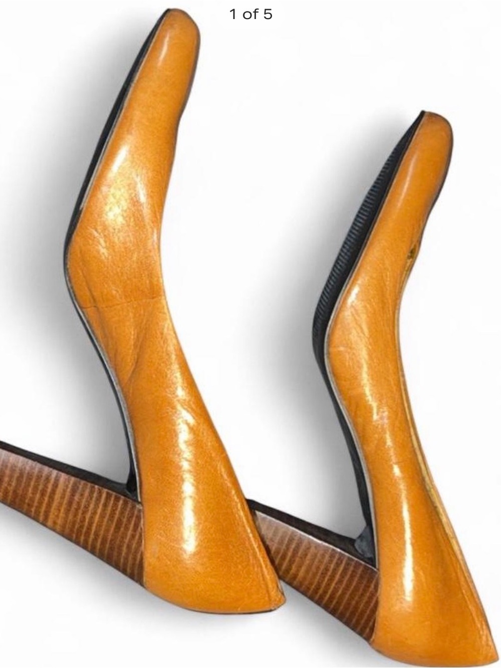 Nine West Cognac Leather Mid-Heel Pumps